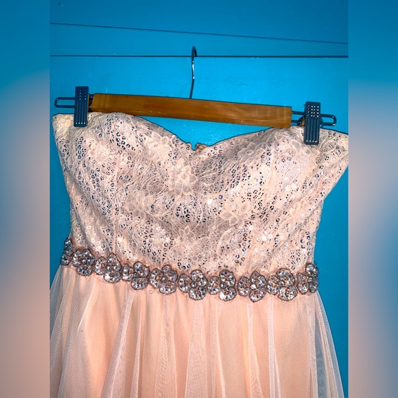 VINTAGE DEB PINK STRAPLESS SEQUIN STUDDED WAISTLINE DRESS - Picture 2 of 4